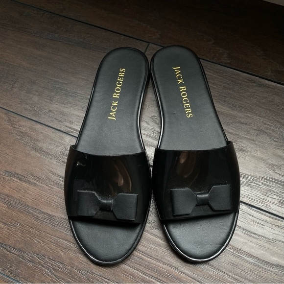 JACK ROGERS Black Bow Jelly LOGO FLIP FLOPS Slides Size 8 - Picture 5 of 5
